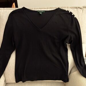 Lauren Black V-Neck Long Sleeve Top